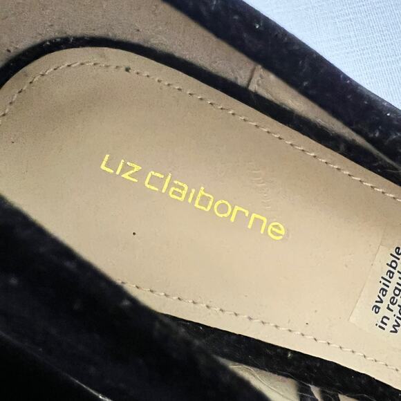 Liz Claiborne Black Velvet Gold Glitter Block Heels Pointed Toe Womens Size 9 - Picture 6 of 7